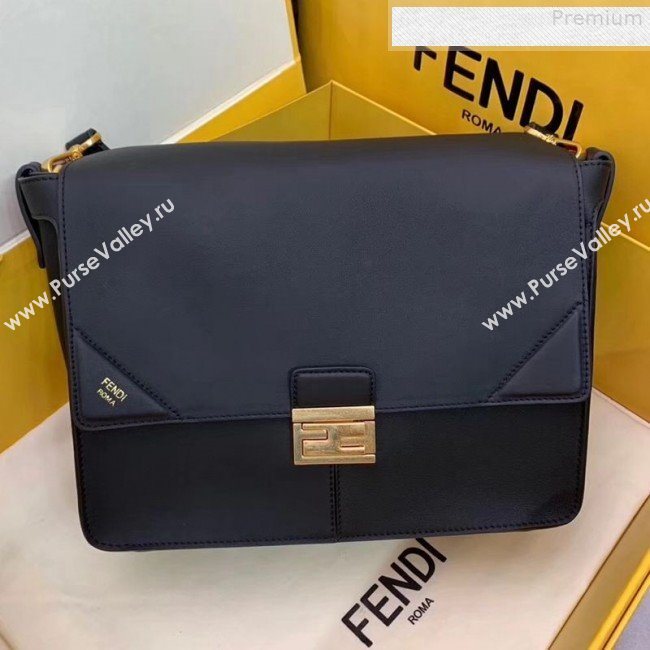 Fendi Kan U Large Matte Calfskin Embossed Corners Flap Bag Black 2019  (AFEI-9080669)