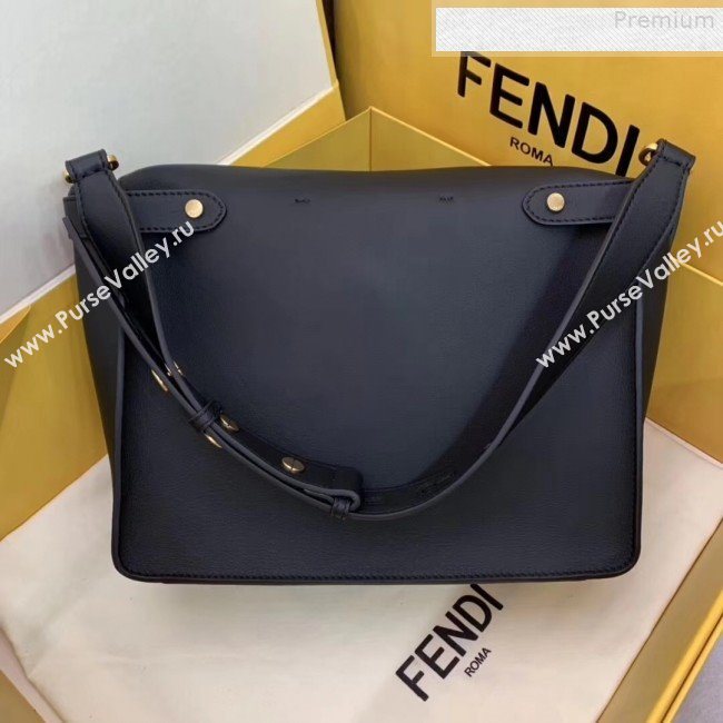 Fendi Kan U Large Matte Calfskin Embossed Corners Flap Bag Black 2019  (AFEI-9080669)