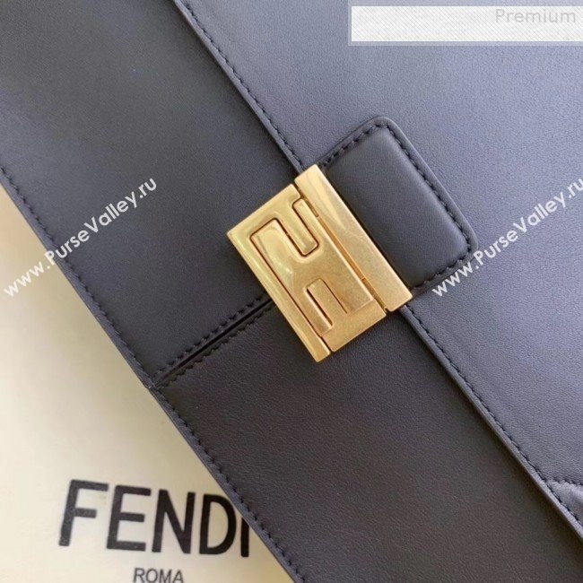 Fendi Kan U Large Matte Calfskin Embossed Corners Flap Bag Black 2019  (AFEI-9080669)