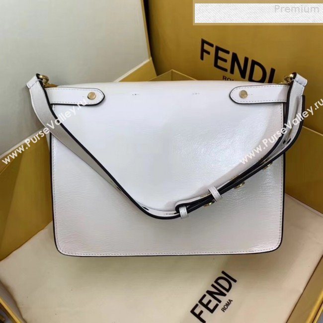 Fendi Kan U Large Vintage Calfskin Embossed Corners Flap Bag White 2019  (AFEI-9080664)