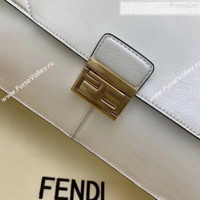 Fendi Kan U Large Vintage Calfskin Embossed Corners Flap Bag White 2019  (AFEI-9080664)