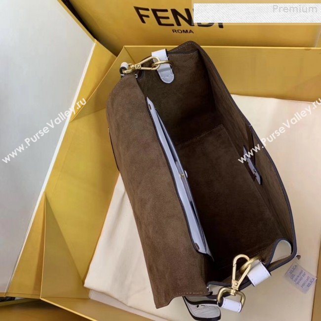 Fendi Kan U Large Vintage Calfskin Embossed Corners Flap Bag White 2019  (AFEI-9080664)