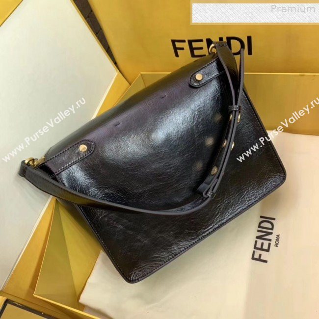 Fendi Kan U Large Vintage Calfskin Embossed Corners Flap Bag Black 2019  (AFEI-9080665)