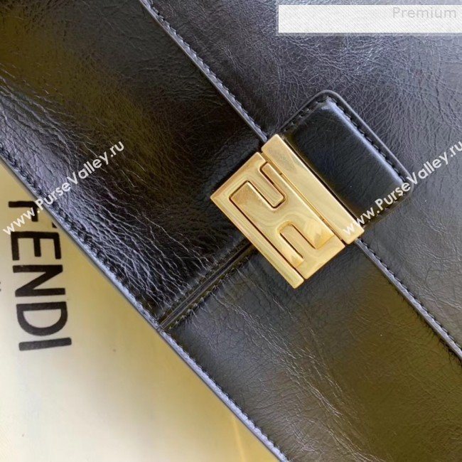 Fendi Kan U Large Vintage Calfskin Embossed Corners Flap Bag Black 2019  (AFEI-9080665)