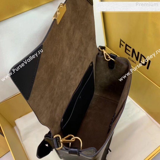 Fendi Kan U Large Vintage Calfskin Embossed Corners Flap Bag Black 2019  (AFEI-9080665)