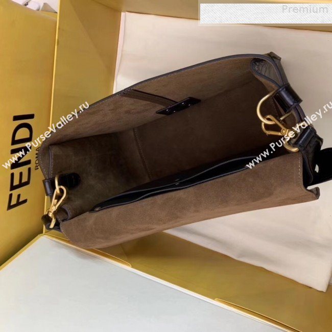 Fendi Kan U Large Vintage Calfskin Embossed Corners Flap Bag Black 2019  (AFEI-9080665)