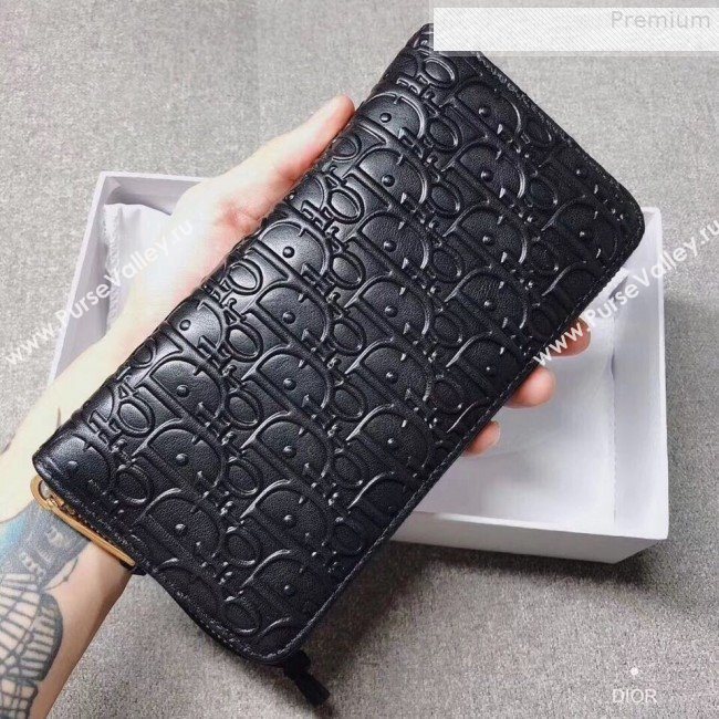 Dior Voyageur Logo Embossed Leather Zipped Long Wallet Black 2019 (XYD-9080673)
