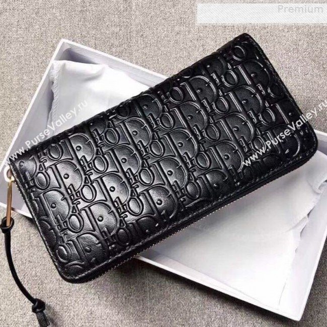 Dior Voyageur Logo Embossed Leather Zipped Long Wallet Black 2019 (XYD-9080673)