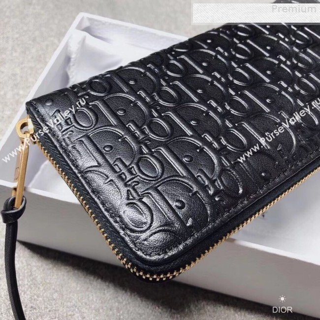 Dior Voyageur Logo Embossed Leather Zipped Long Wallet Black 2019 (XYD-9080673)