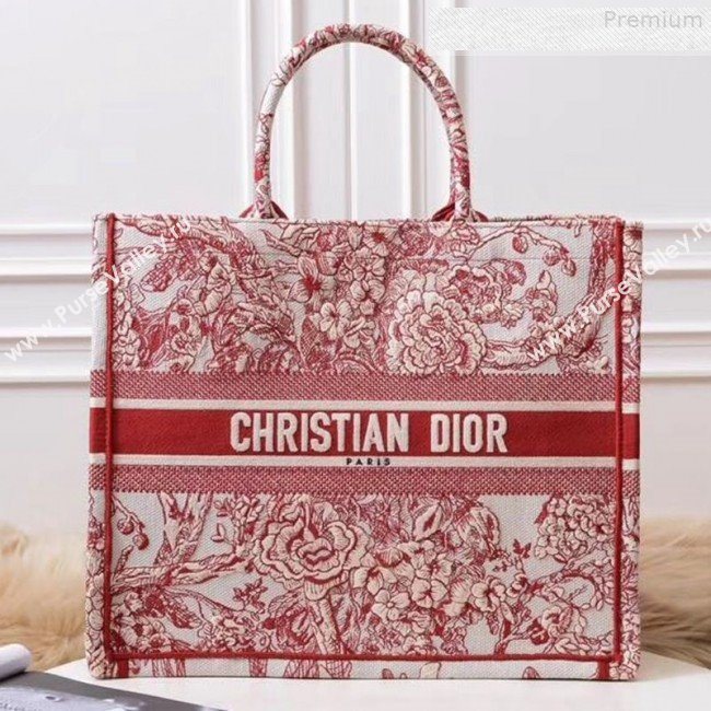 Dior Book Tote Bag in Peony Embroidered Canvas Red 2019 (BINF-9080702)