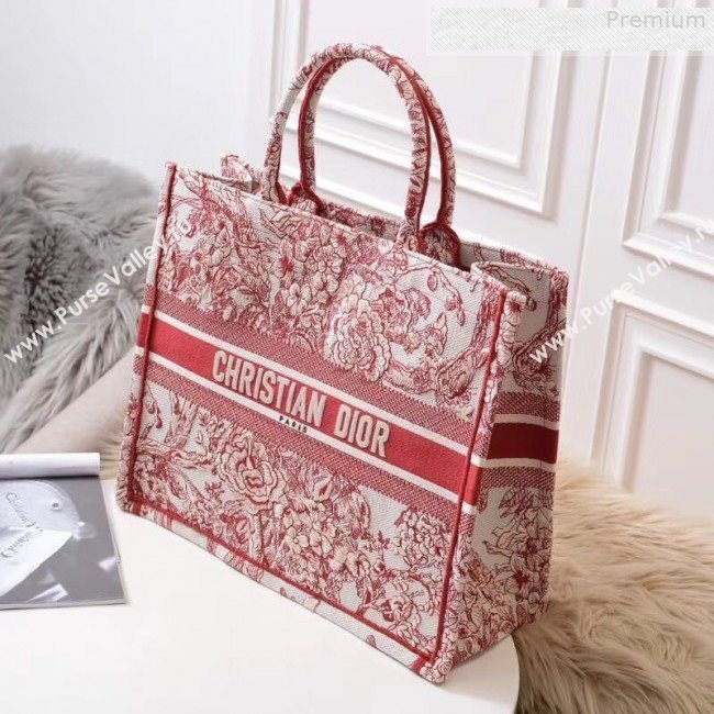 Dior Book Tote Bag in Peony Embroidered Canvas Red 2019 (BINF-9080702)