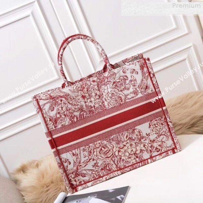 Dior Book Tote Bag in Peony Embroidered Canvas Red 2019 (BINF-9080702)