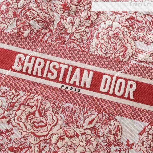 Dior Book Tote Bag in Peony Embroidered Canvas Red 2019 (BINF-9080702)