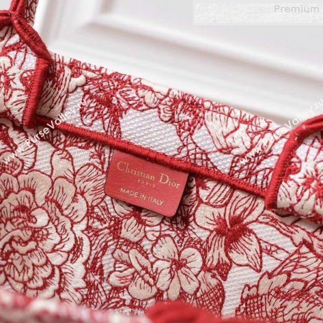 Dior Book Tote Bag in Peony Embroidered Canvas Red 2019 (BINF-9080702)