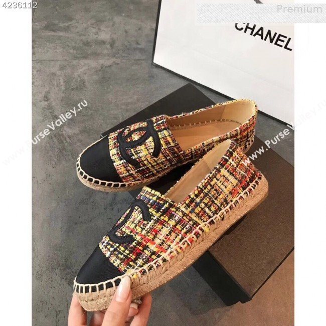 Chanel Tweed and Grosgrain Espadrilles G29762 Multicolor/Yellow 2019 (EM-9080724)