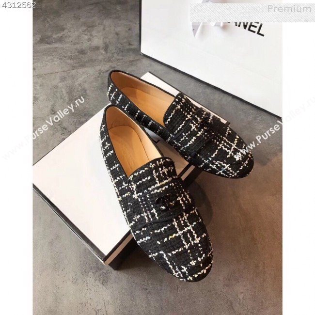 Chanel Tweed Flat Loafers Black 2019 (EM-9080727)