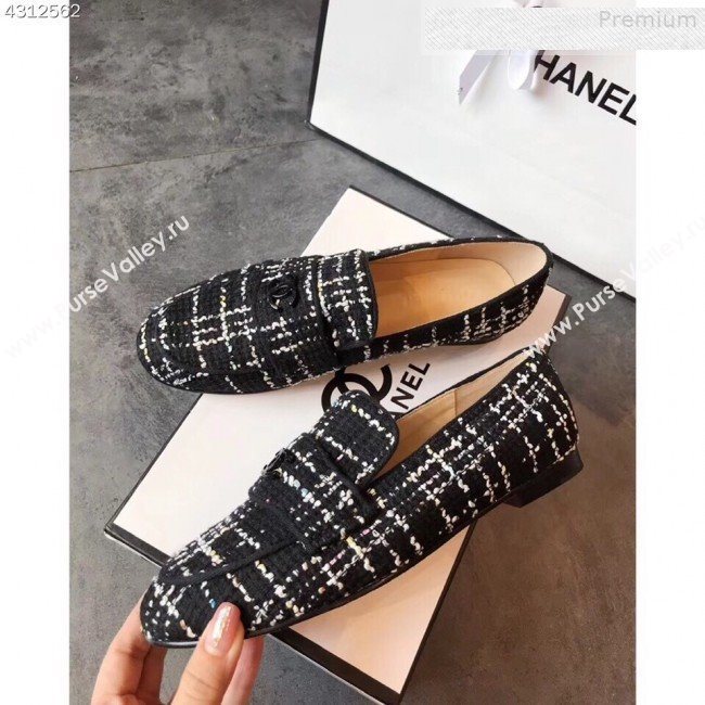 Chanel Tweed Flat Loafers Black 2019 (EM-9080727)