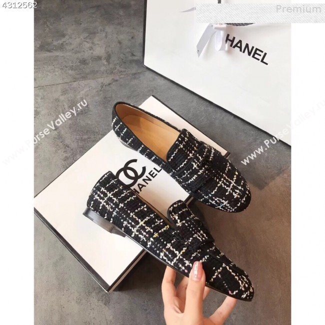 Chanel Tweed Flat Loafers Black 2019 (EM-9080727)