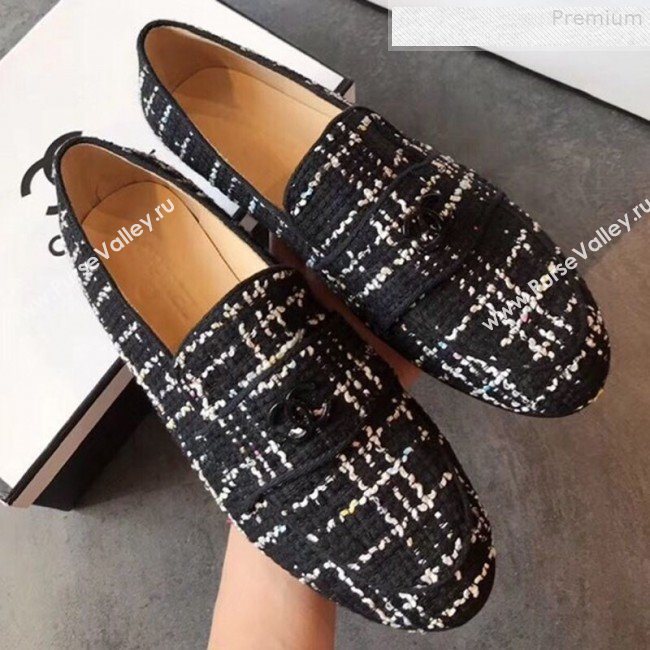 Chanel Tweed Flat Loafers Black 2019 (EM-9080727)