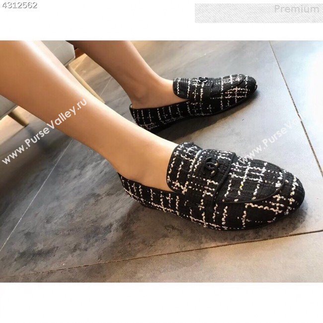 Chanel Tweed Flat Loafers Black 2019 (EM-9080727)