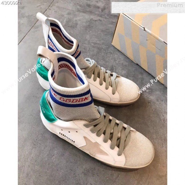 Golden Goose GGDB Star Sock Sneaker Boots White/Green Tail 2019 (EM-9080734)