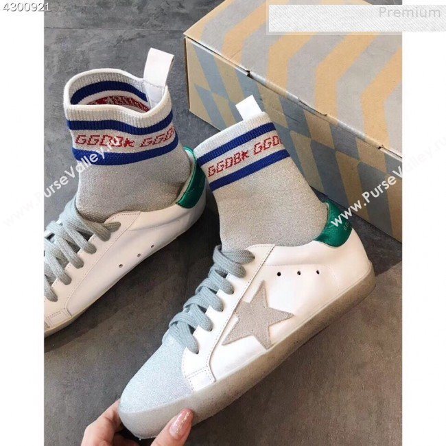 Golden Goose GGDB Star Sock Sneaker Boots White/Green Tail 2019 (EM-9080734)