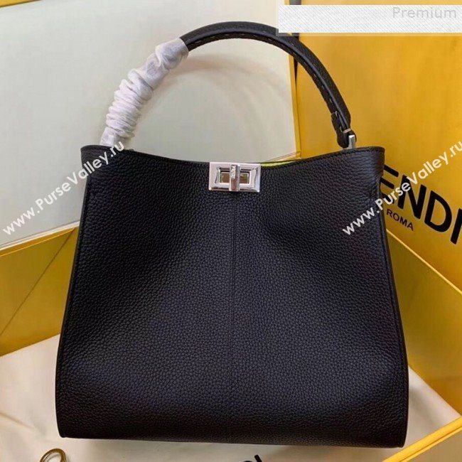 Fendi Peekaboo X-Lite Medium Grained Leather Top Handle Bag Black/Yellow 2019 (AFEI-9080942)