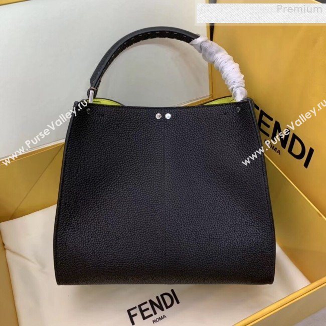 Fendi Peekaboo X-Lite Medium Grained Leather Top Handle Bag Black/Yellow 2019 (AFEI-9080942)