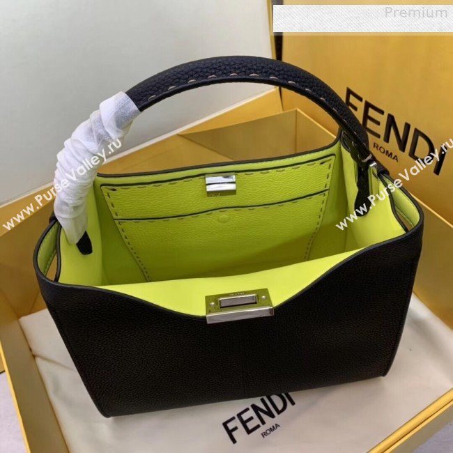 Fendi Peekaboo X-Lite Medium Grained Leather Top Handle Bag Black/Yellow 2019 (AFEI-9080942)