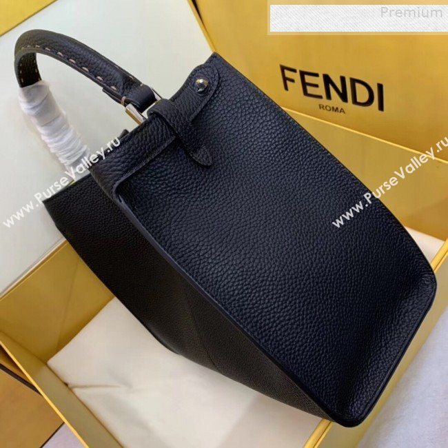 Fendi Peekaboo X-Lite Medium Grained Leather Top Handle Bag Black/Yellow 2019 (AFEI-9080942)