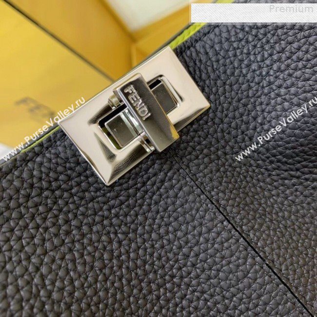 Fendi Peekaboo X-Lite Medium Grained Leather Top Handle Bag Black/Yellow 2019 (AFEI-9080942)