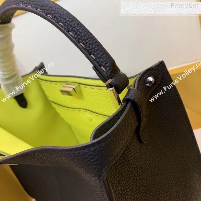 Fendi Peekaboo X-Lite Medium Grained Leather Top Handle Bag Black/Yellow 2019 (AFEI-9080942)