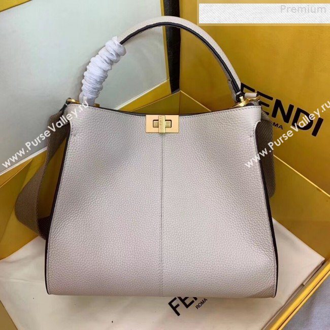 Fendi Peekaboo X-Lite Medium Grained Leather Top Handle Bag White 2019 (AFEI-9080943)