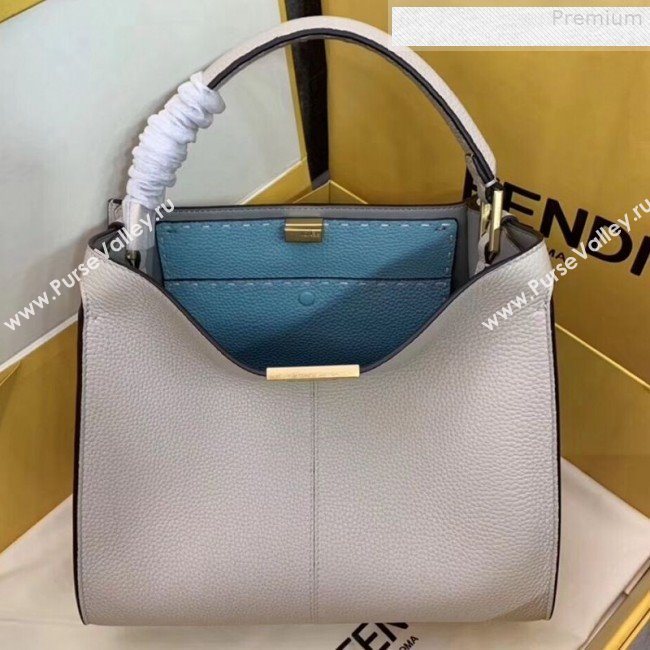 Fendi Peekaboo X-Lite Medium Grained Leather Top Handle Bag White 2019 (AFEI-9080943)