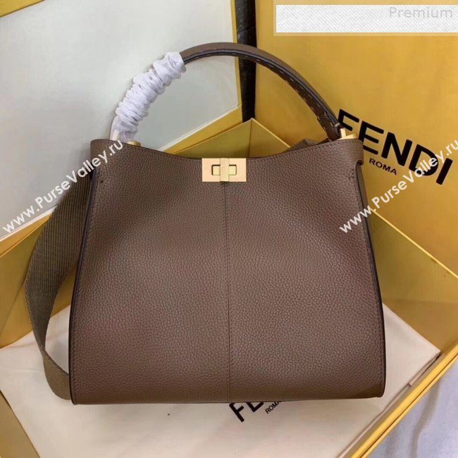 Fendi Peekaboo X-Lite Medium Grained Leather Top Handle Bag Brown 2019 (AFEI-9080944)