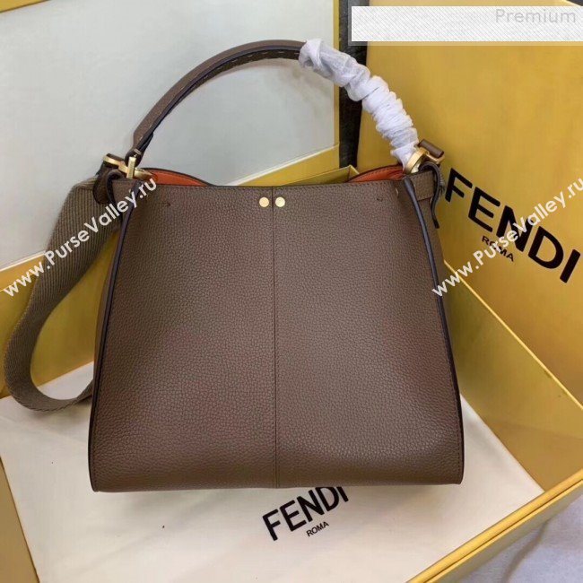 Fendi Peekaboo X-Lite Medium Grained Leather Top Handle Bag Brown 2019 (AFEI-9080944)