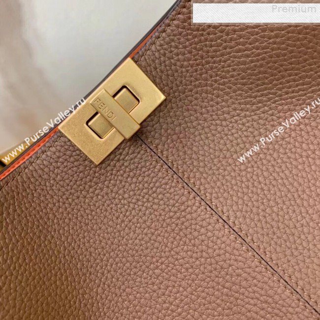 Fendi Peekaboo X-Lite Medium Grained Leather Top Handle Bag Brown 2019 (AFEI-9080944)