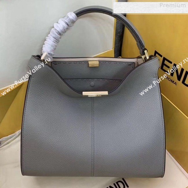 Fendi Peekaboo X-Lite Medium Grained Leather Top Handle Bag Grey 2019 (AFEI-9080945)