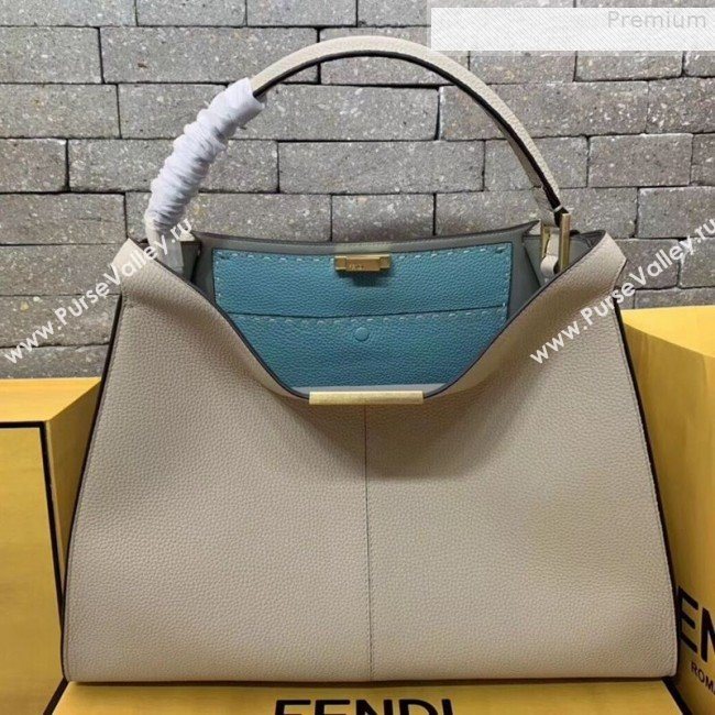 Fendi Peekaboo X-Lite Large Grained Leather Top Handle Bag White 2019 (AFEI-9080947)