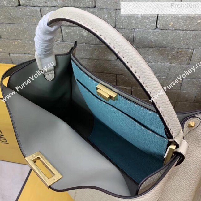 Fendi Peekaboo X-Lite Large Grained Leather Top Handle Bag White 2019 (AFEI-9080947)