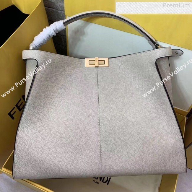 Fendi Peekaboo X-Lite Large Grained Leather Top Handle Bag White 2019 (AFEI-9080947)