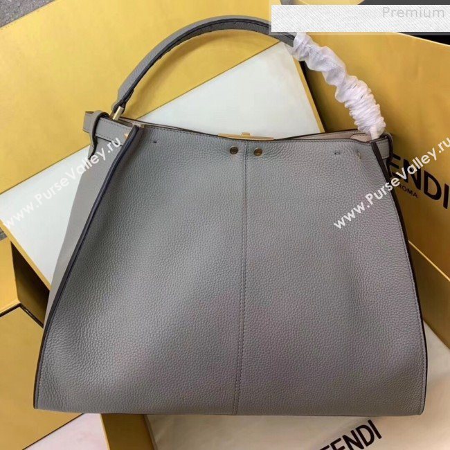 Fendi Peekaboo X-Lite Large Grained Leather Top Handle Bag Grey 2019 (AFEI-9080948)