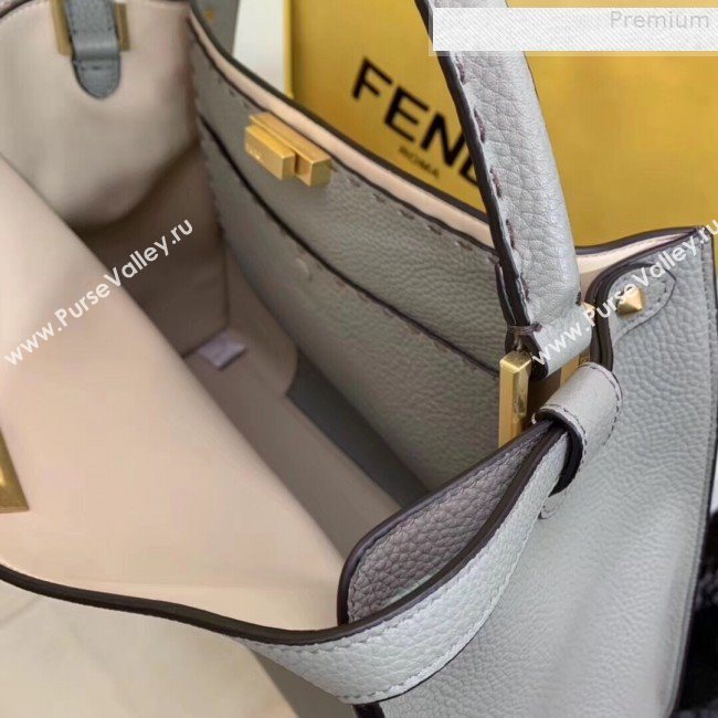 Fendi Peekaboo X-Lite Large Grained Leather Top Handle Bag Grey 2019 (AFEI-9080948)