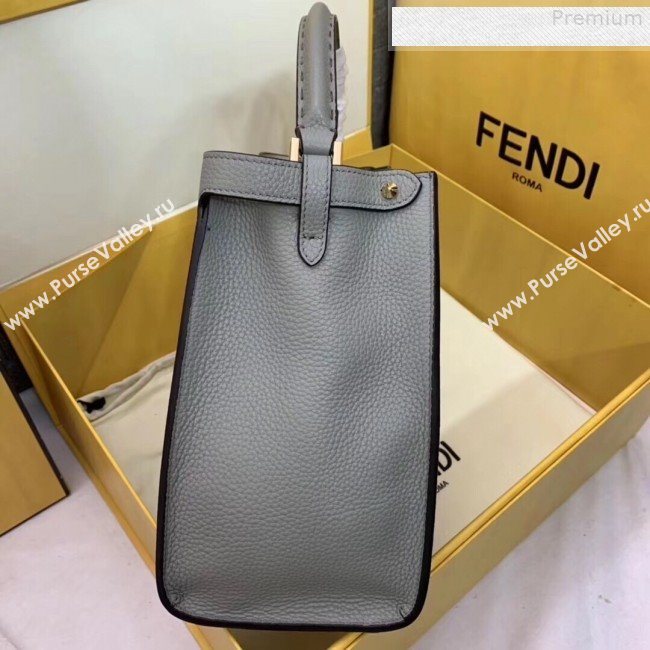 Fendi Peekaboo X-Lite Large Grained Leather Top Handle Bag Grey 2019 (AFEI-9080948)