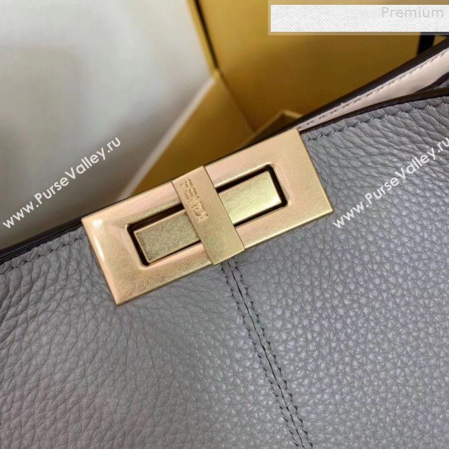 Fendi Peekaboo X-Lite Large Grained Leather Top Handle Bag Grey 2019 (AFEI-9080948)