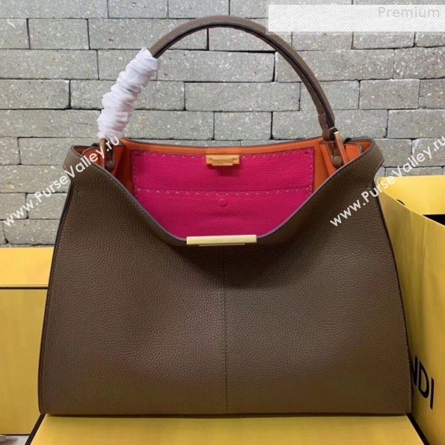 Fendi Peekaboo X-Lite Large Grained Leather Top Handle Bag Brown 2019 (AFEI-9080949)