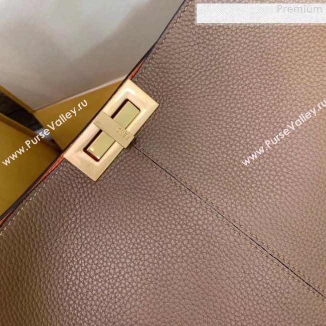 Fendi Peekaboo X-Lite Large Grained Leather Top Handle Bag Brown 2019 (AFEI-9080949)