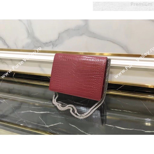 Saint Laurent Cassandra Monogram Clasp Shoulder Bag in Crocodile Embossed Leather 532750 Red 2019 (YIDA-9081004)