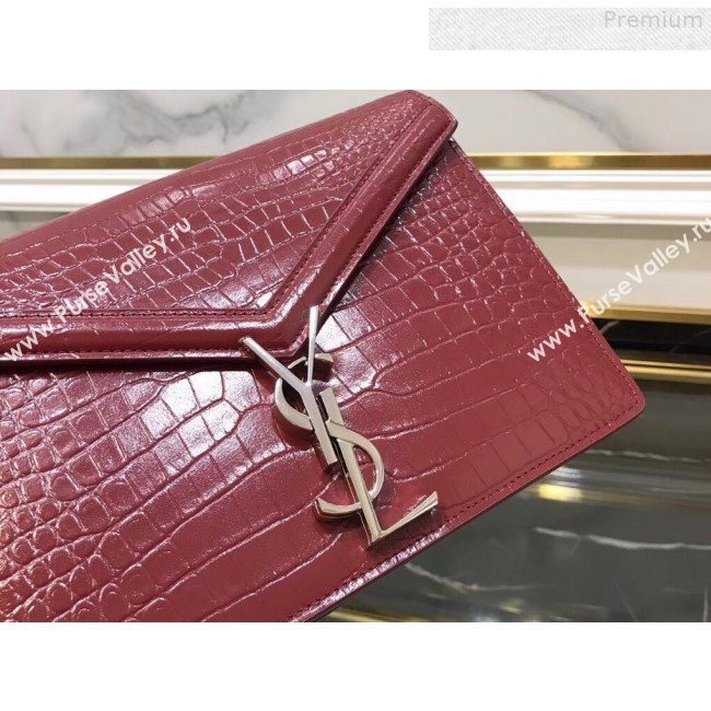 Saint Laurent Cassandra Monogram Clasp Shoulder Bag in Crocodile Embossed Leather 532750 Red 2019 (YIDA-9081004)