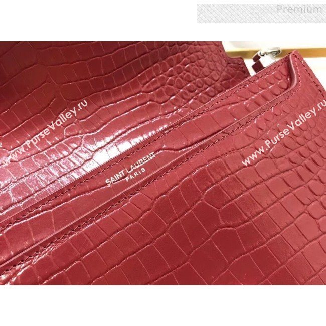 Saint Laurent Cassandra Monogram Clasp Shoulder Bag in Crocodile Embossed Leather 532750 Red 2019 (YIDA-9081004)
